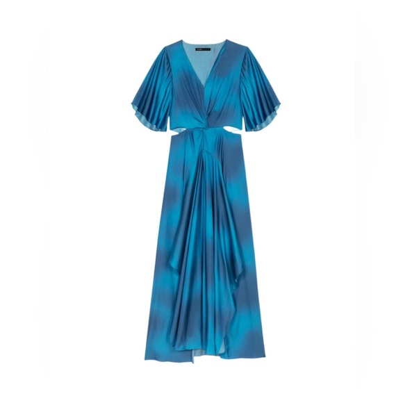Maje Blue Tie Dye Satin Maxi Dress Size 6 - Picture 2 of 9
